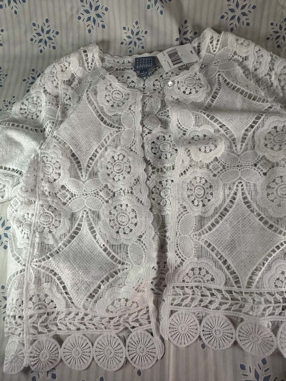 Rabbit Rabbit Rabbit Designs White Geometric Lace Cardigan